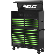 Load image into Gallery viewer, BOXO 53" 20 Drawer Toolbox Stack with Drawer Trim Pack - Black Body with Trim Colour Options
| Boxo UK Load image into Gallery viewer, BOXO 53" 20 Drawer Toolbox Stack with Drawer Trim Pack - Black Body with Trim Colour Options
| Boxo UK