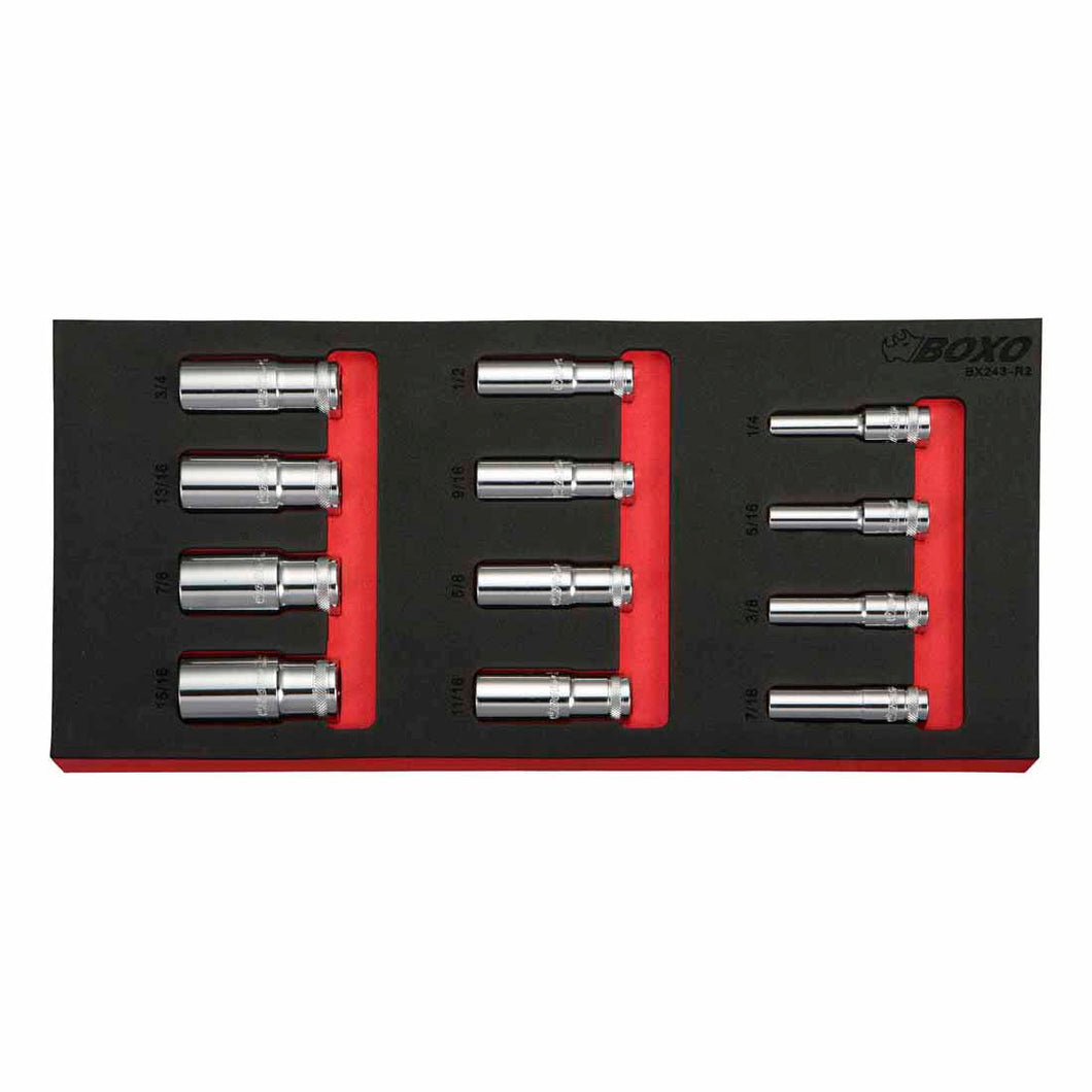 BOXO 12Pc 3/8" Imperial 12PT Deep Socket Set | Boxo UK