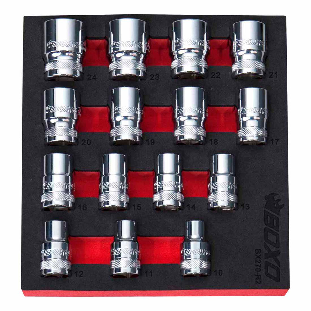 BOXO 15Pc 1/2" 12PT Socket Set (10mm to 24mm) | Boxo UK