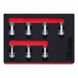 BOXO 7Pc 3/8" Super Stubby Spline Bit Socket Set