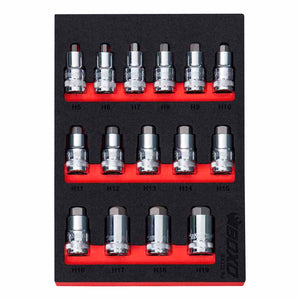 BOXO 15Pc 1/2" Super Stubby Hex Bit Socket Set