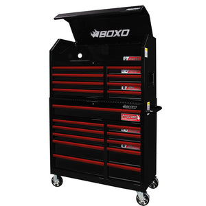 BOXO 41" 19 Drawer Toolbox Stack with Drawer Trim Pack - Black Body with Coloured Trim Pack