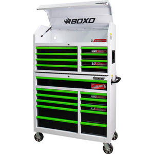 BOXO 41" 19 Drawer Toolbox Stack with Drawer Trim Pack - White Body with Coloured Trim Pack