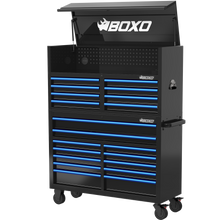 Load image into Gallery viewer, BOXO 53" 20 Drawer Toolbox Stack with Drawer Trim Pack - Black Body with Trim Colour Options
 | Boxo UK