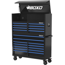 Load image into Gallery viewer, BOXO 53" 20 Drawer Toolbox Stack with Drawer Trim Pack - Black Body with Trim Colour Options
 | Boxo UK