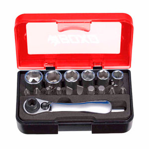 BOXO 18Pc 1/4" Socket Set with Dual Function Ratchet