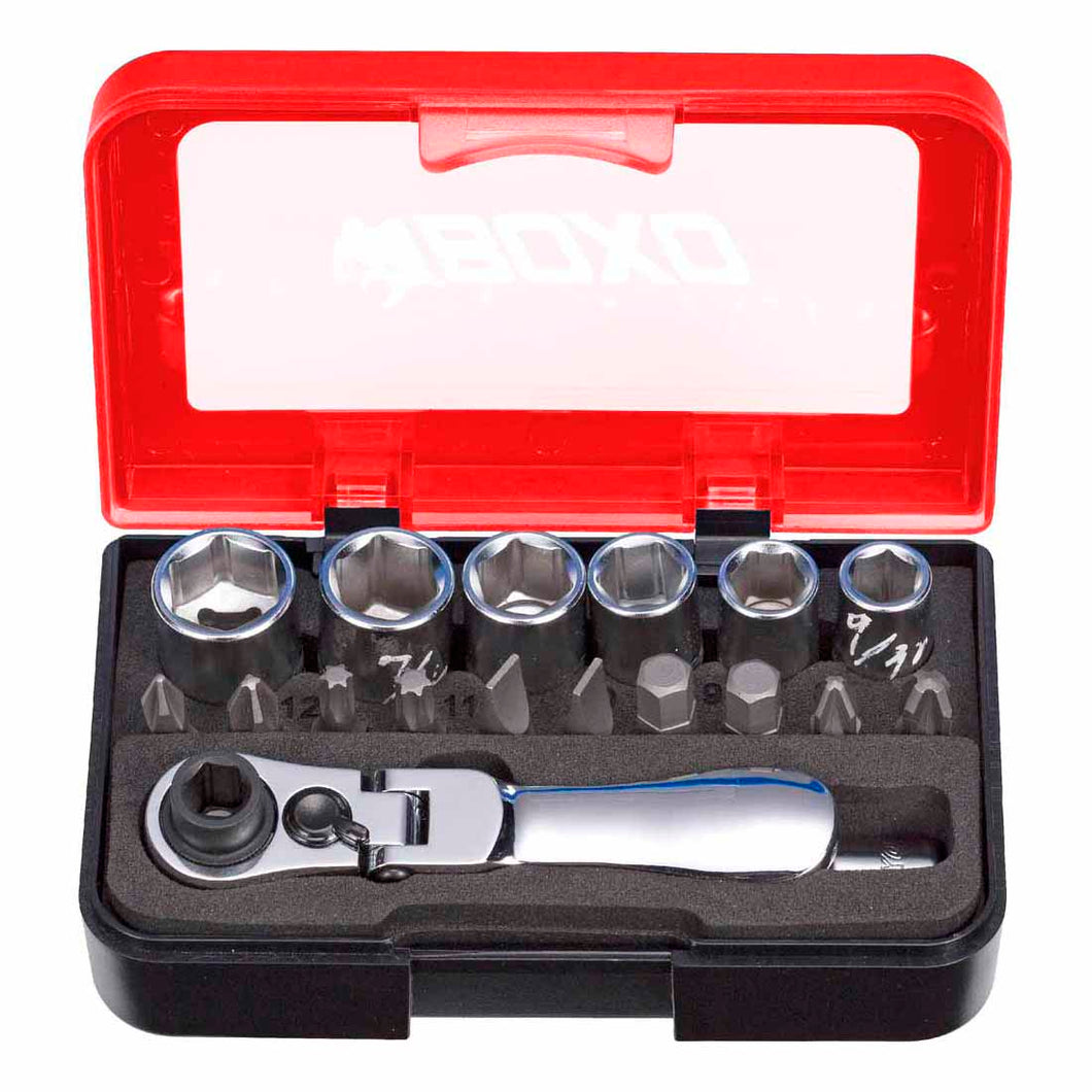 BOXO 18PC 1/4" Socket Set with Dual Function Flex-Head Ratchet | Boxo UK